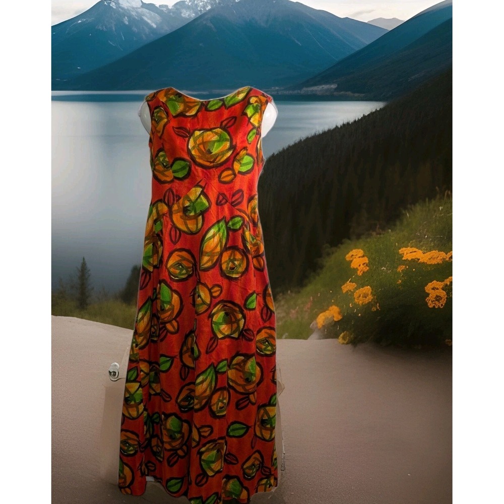 Liberty House By Kiyomi Hawaiian Maxi Dress Vintage Orange W/ Flowers, Gorgeous!